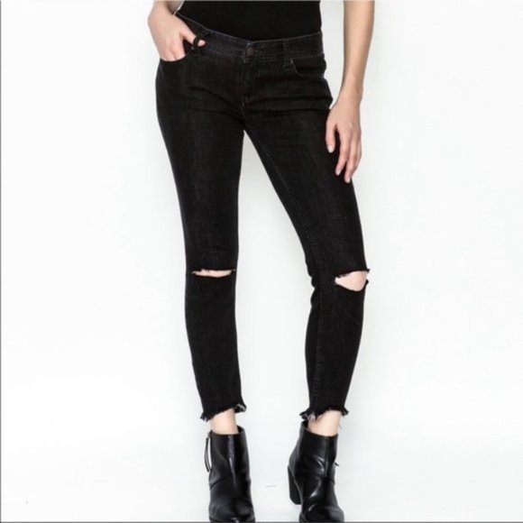 Free People Denim - Free People | Black Ripped Knee Jean Sz 26